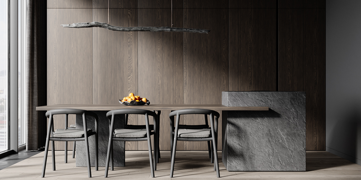 3ds max design Interior interior design  kitchen living room minimal modern Render visualization