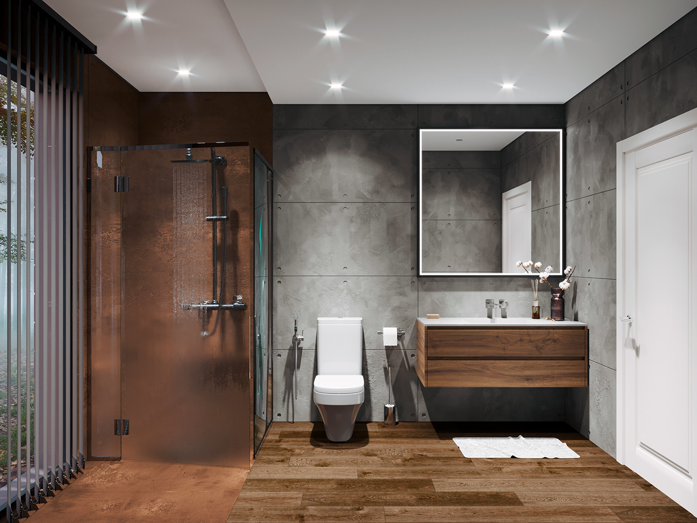 3dsmax bathroom concrete CoronaRender  coronarenderer Minimalism rust SHOWER Sink wood