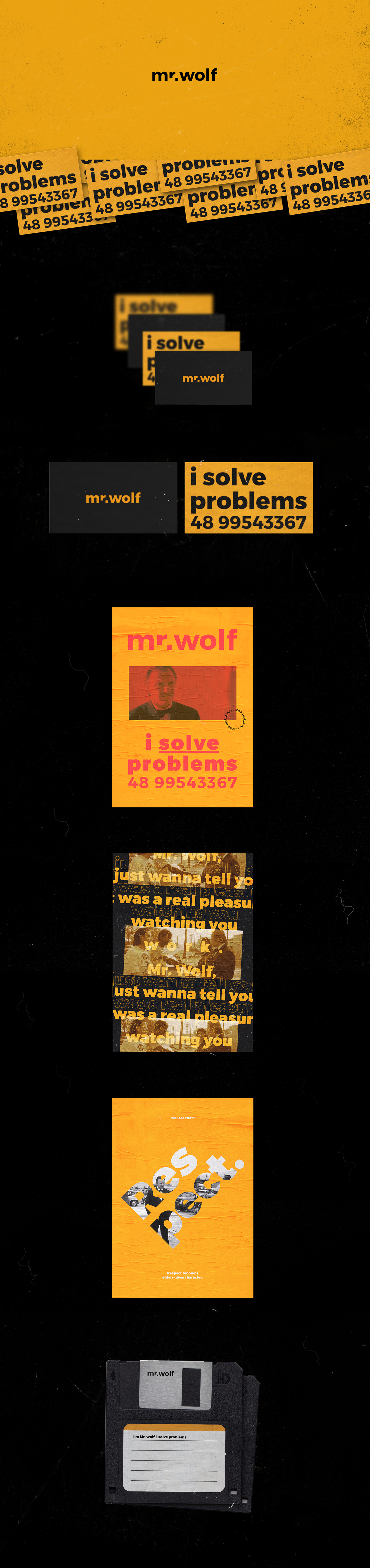 pulp fiction mr wolf Tarantino aesthetic black card orange poster site texture