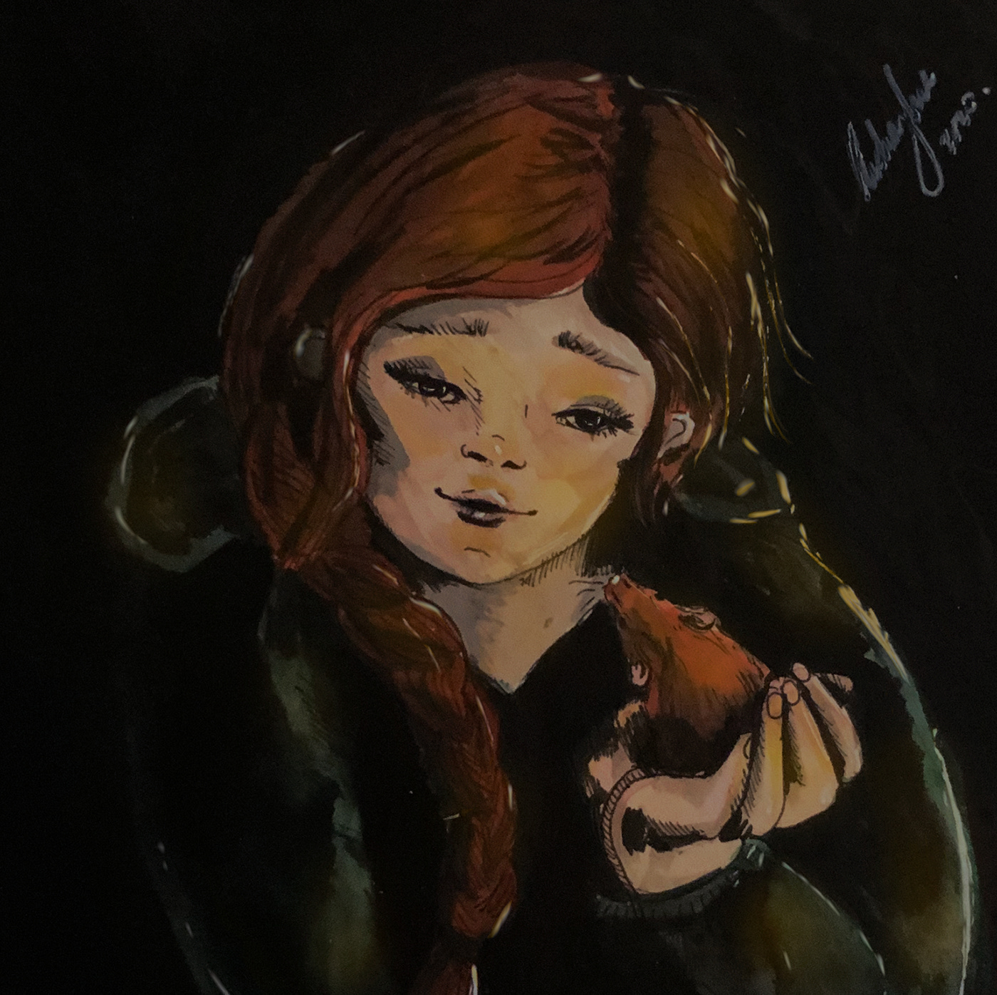 Familiar girl hand inktober lighting mouse painting   rat sketch Sketchtober watercolor watercolour