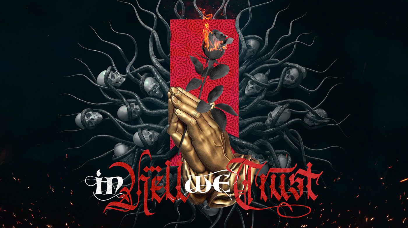 ads album cover Digital Art  fire hell photoshop skull snakes Calligraphy   latin calligraphy