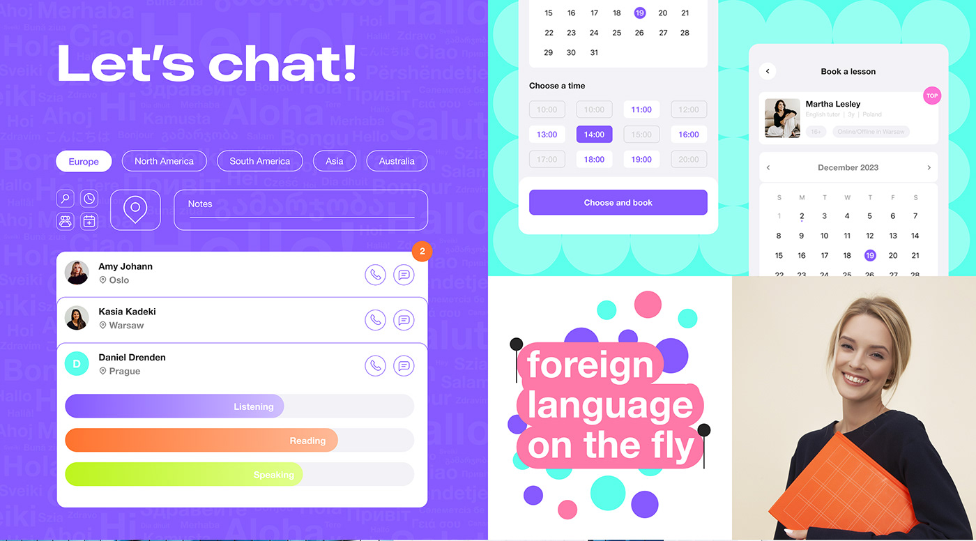 app UI/UX user interface Mobile app Figma Languages language school Language Learning