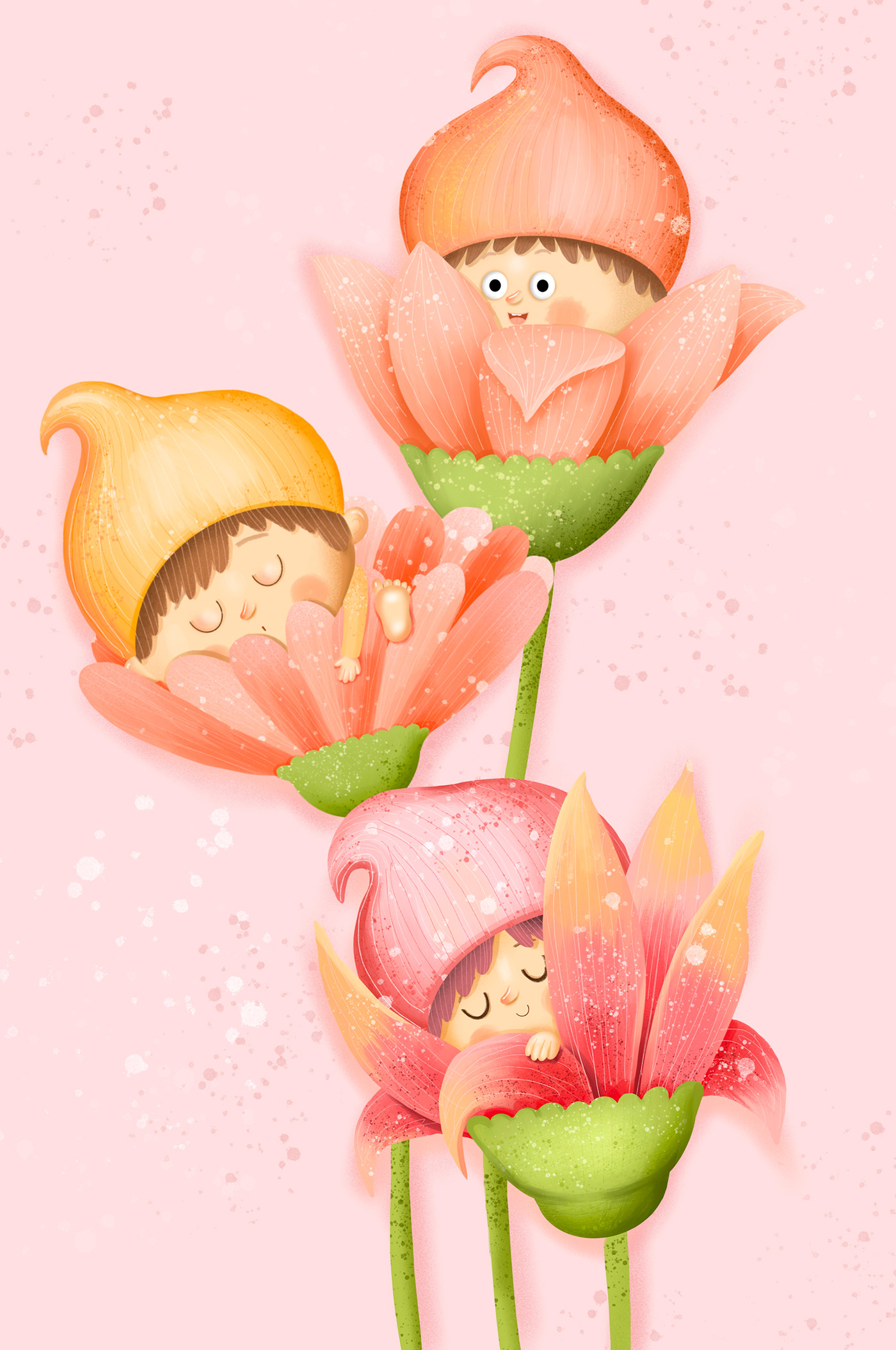 Character design  children children's book ChildrenIllustration cute Elfs fairytale Flowers kids pink