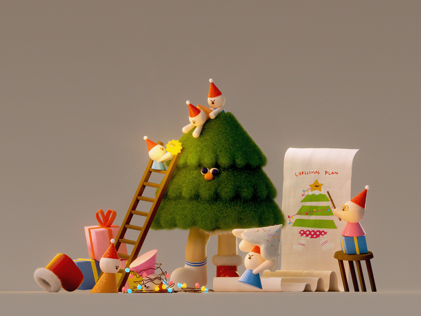 Christmas ILLUSTRATION  3D 3D illustration cinema 4d after effects Octane Render graphic design  Digital Art 
