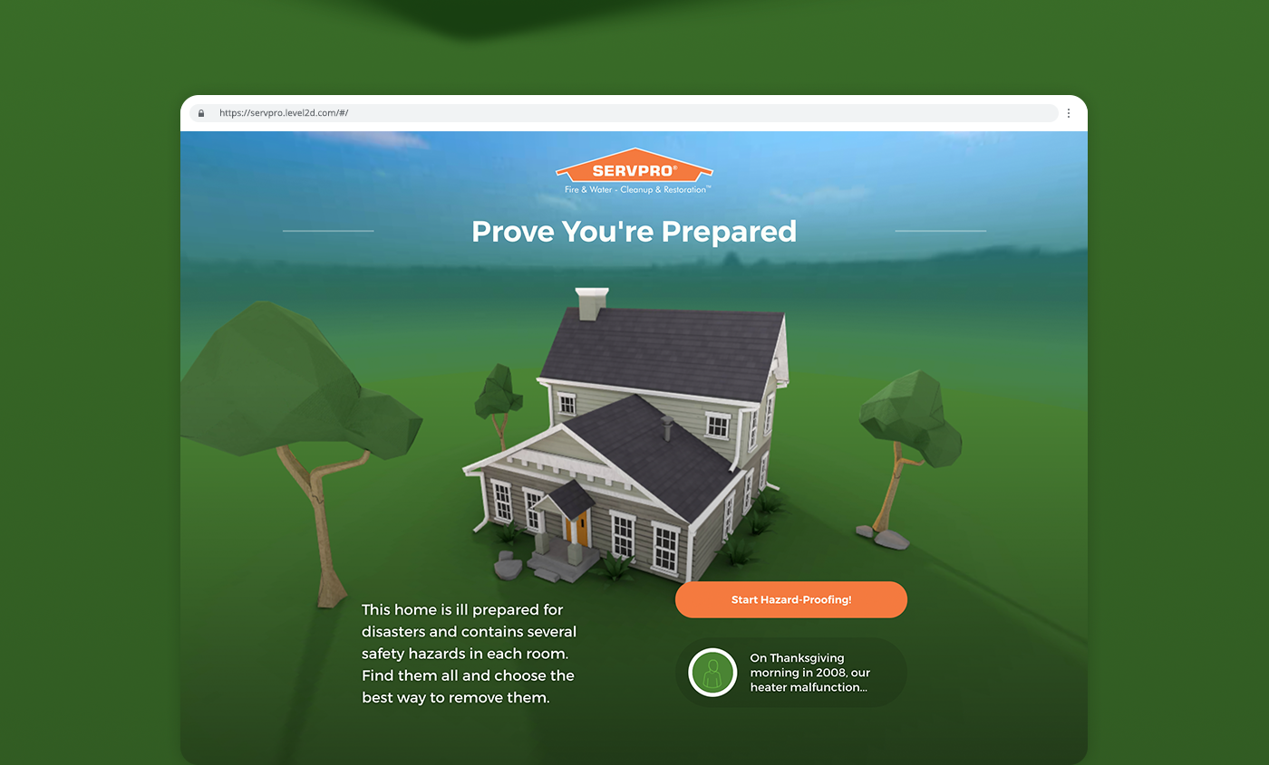 threejs game Servpro  house Low Poly 3D interactive Website disaster cinema4d