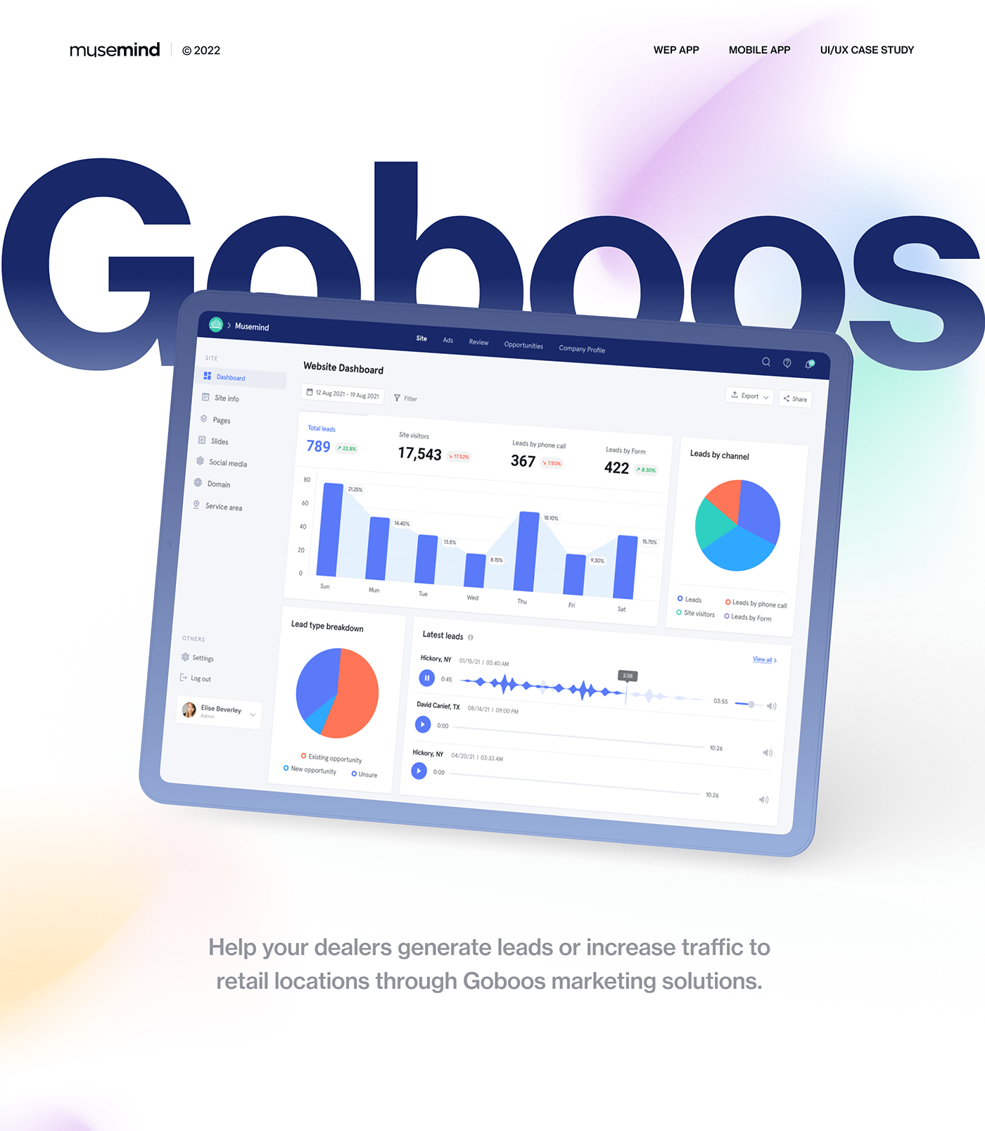 A SaaS platform with analytics, including user-friendly and interactive website dashboard data.