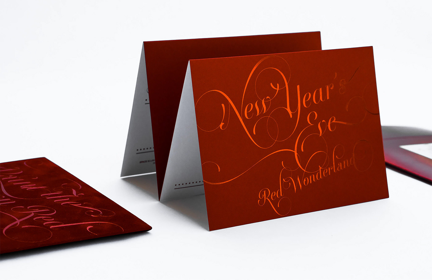 metallic red new year's eve Invitation Velvet Envelope custom envelope velvet red foil tone on tone