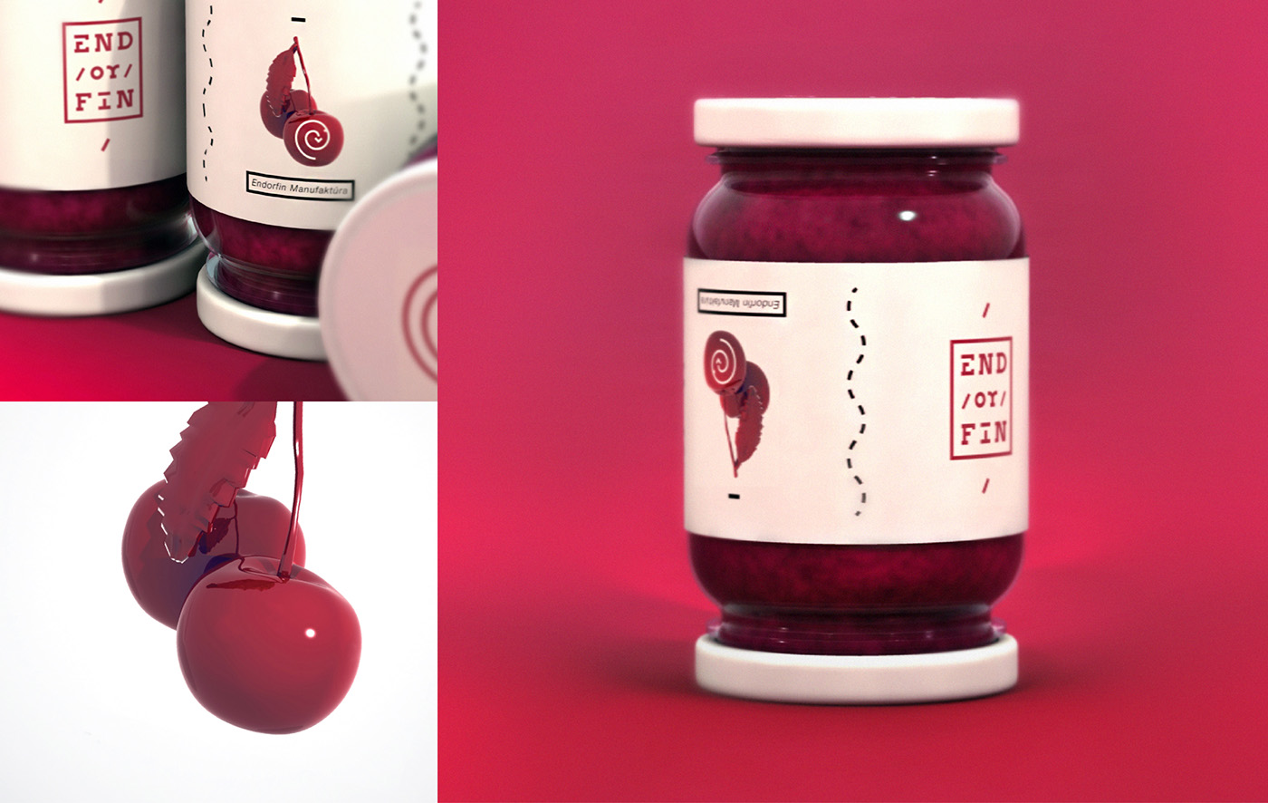 endorfin peach Plum cherry currant strawberry jam marmalade upsidedown 3D modelling manufacture end fin color