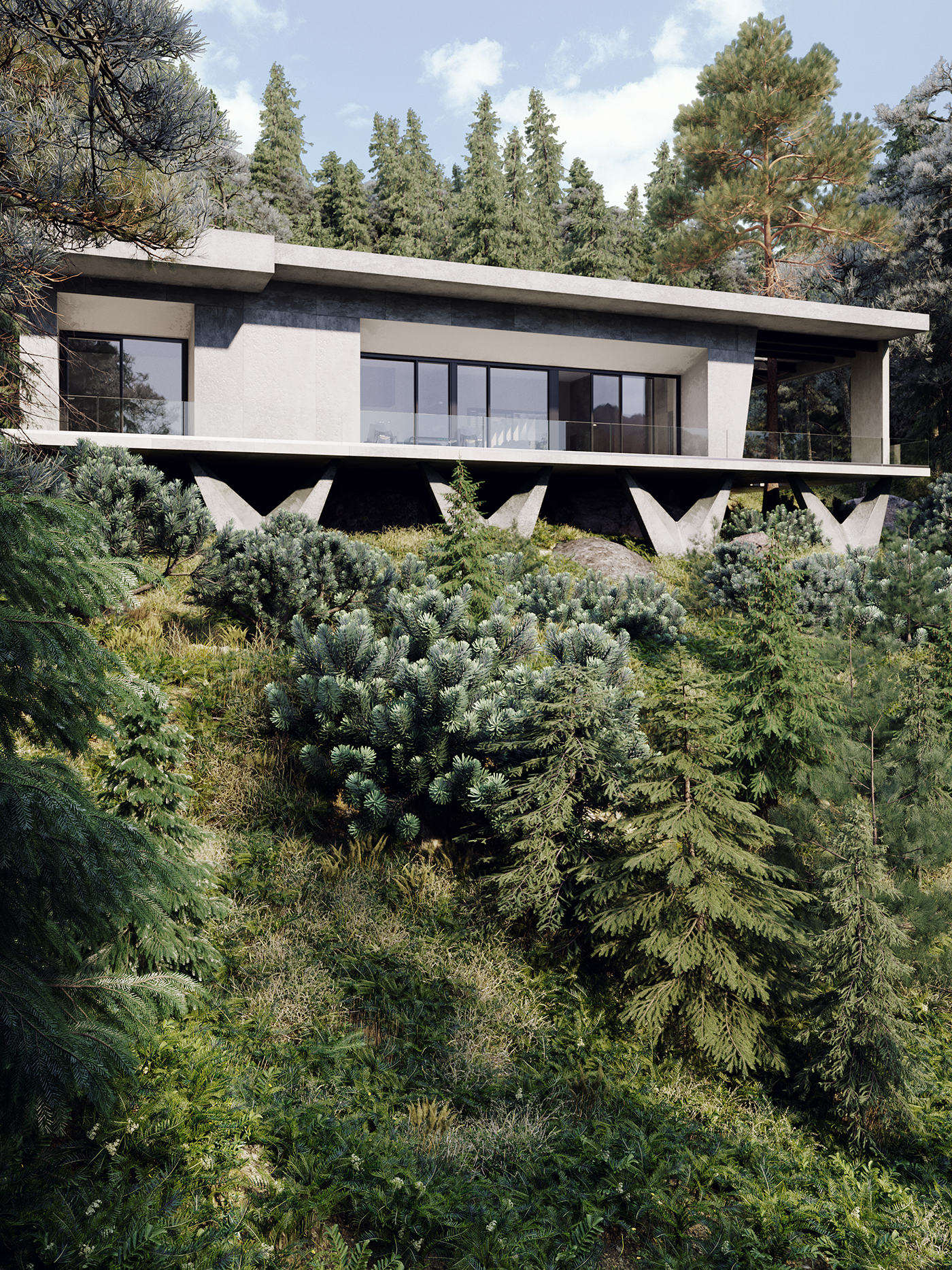 architecture modernism archiviz 3dsmax design forest 3Dvizualization trubetskoi