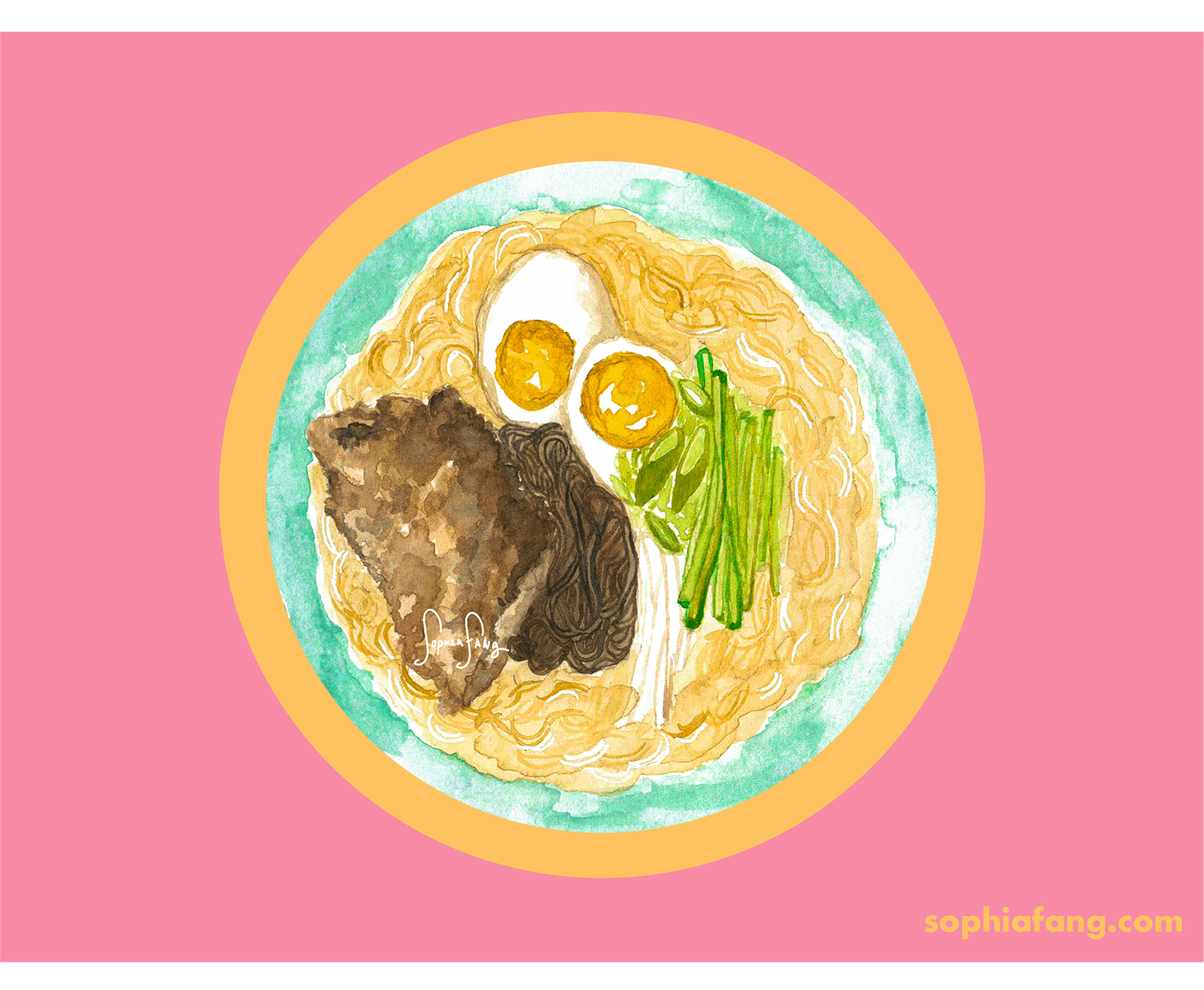 Food  noodles watercolor painting   ramen kawaii yummy graphic design  ILLUSTRATION 