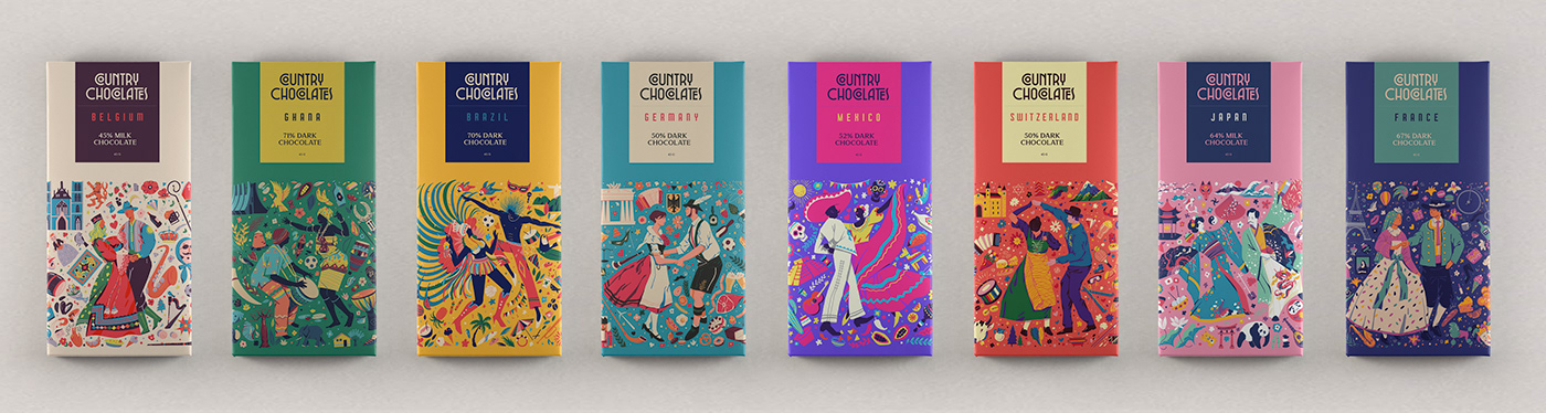 chocolate choco country Packaging design graphicdesign ILLUSTRATION 