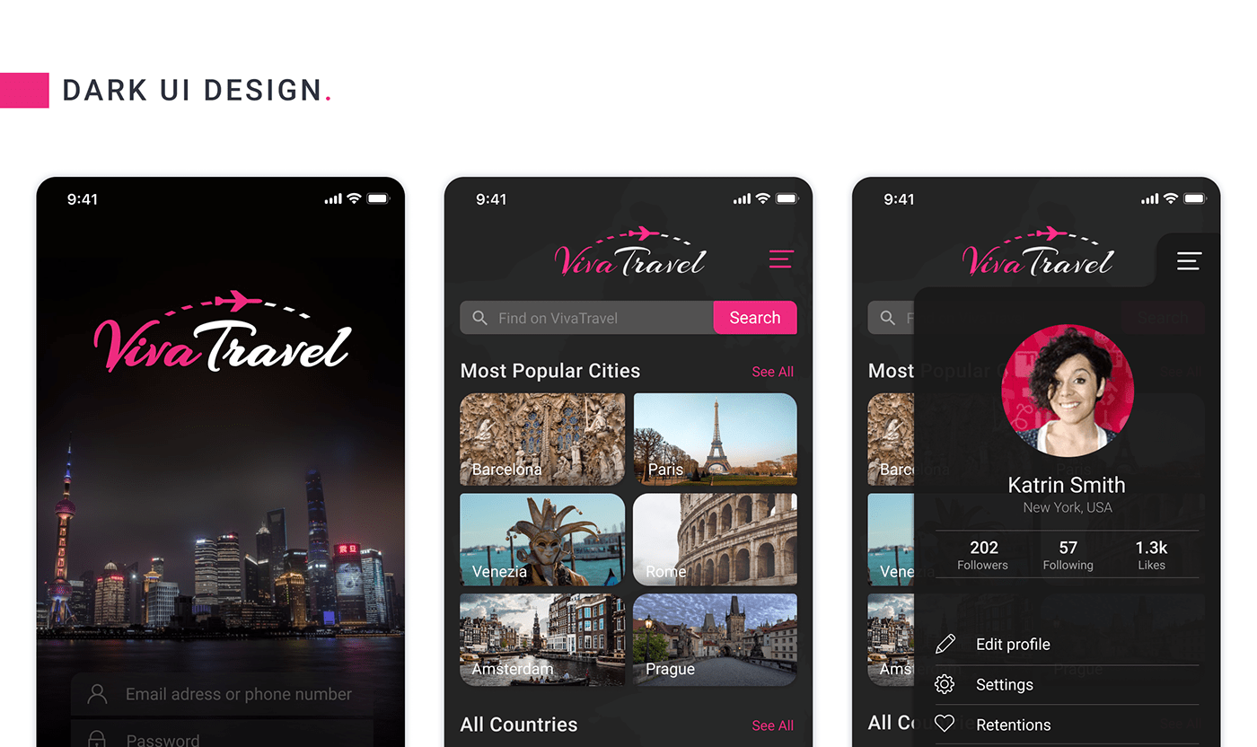 Travel app Beautiful best design Web Style black White pink