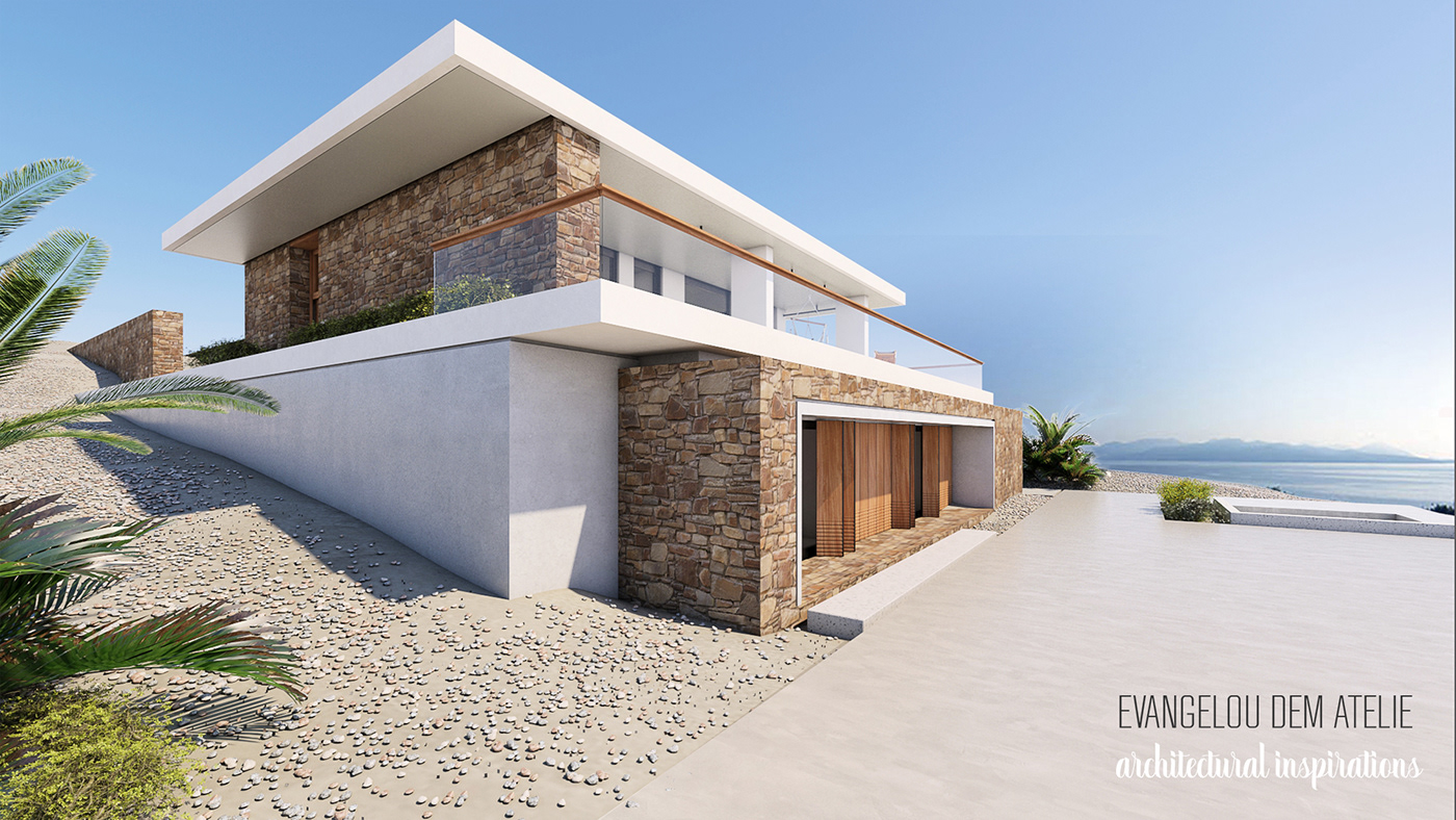 3D architecture beach Coast elegant house luxury minimal modern