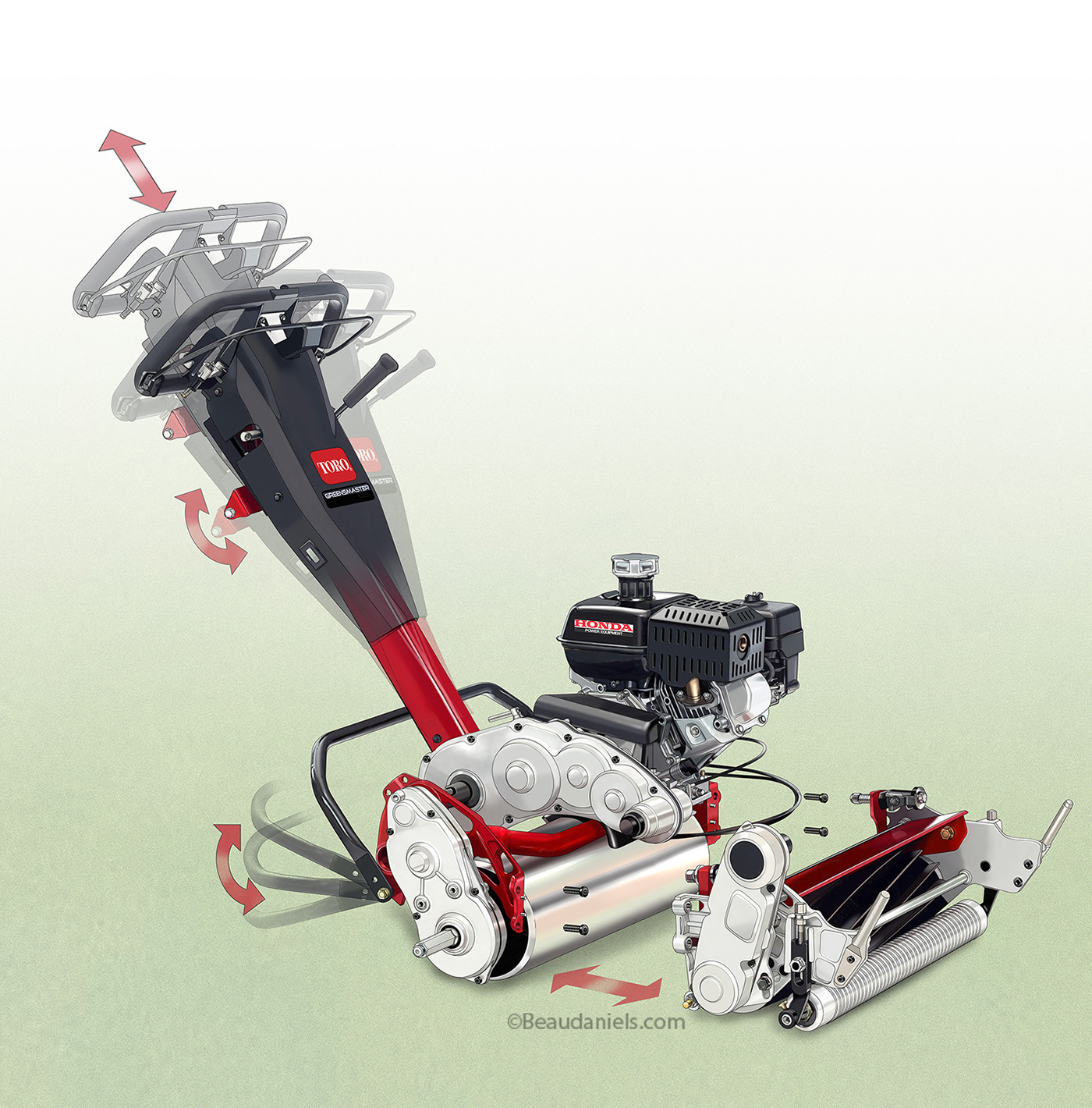 Golf roller, cutaway technical illustration
