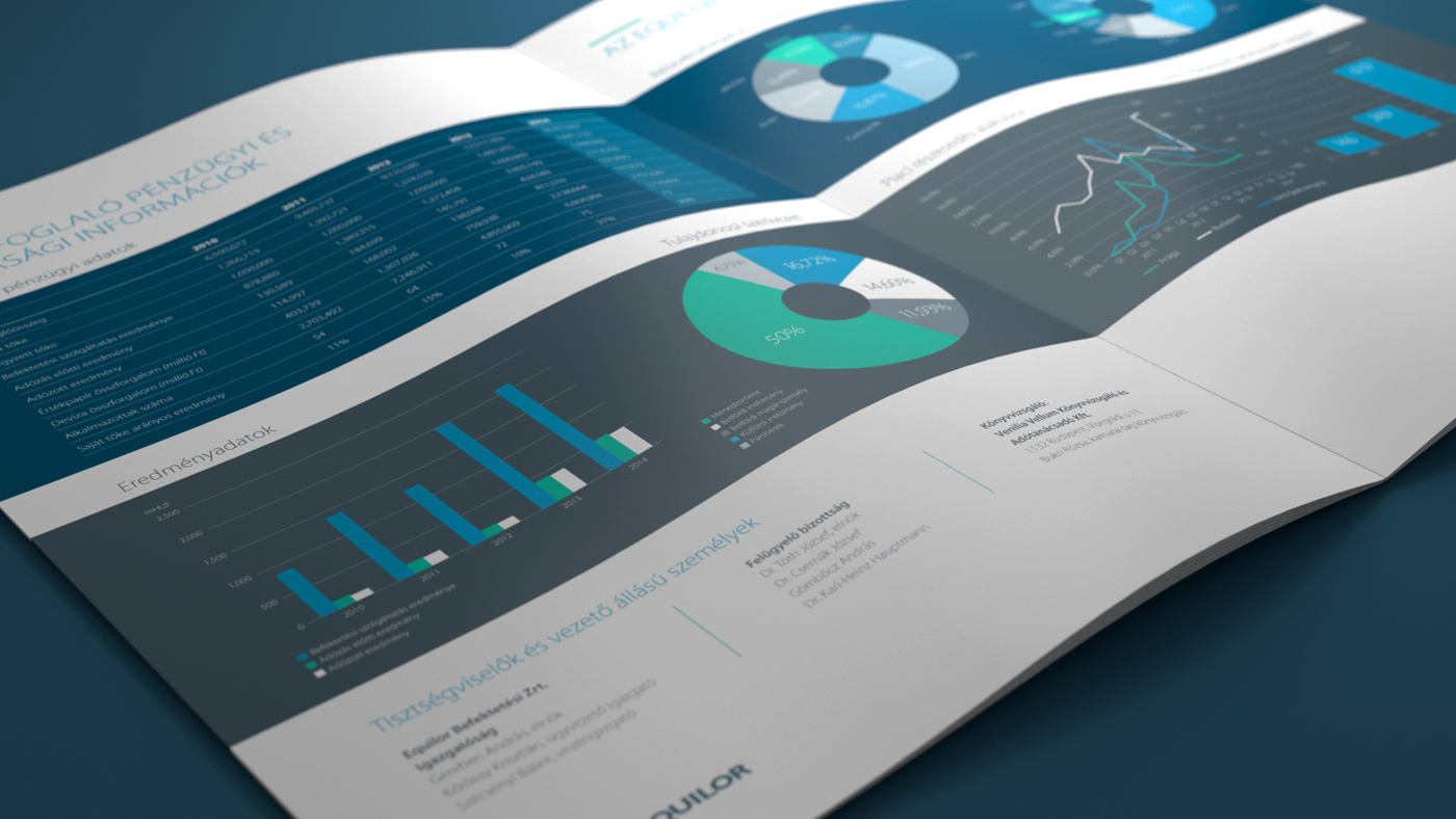 Equilor Investment ANNUAL report finance business Desktop Publishing blue silver budapest brochure chart design Toucan Design crsytal