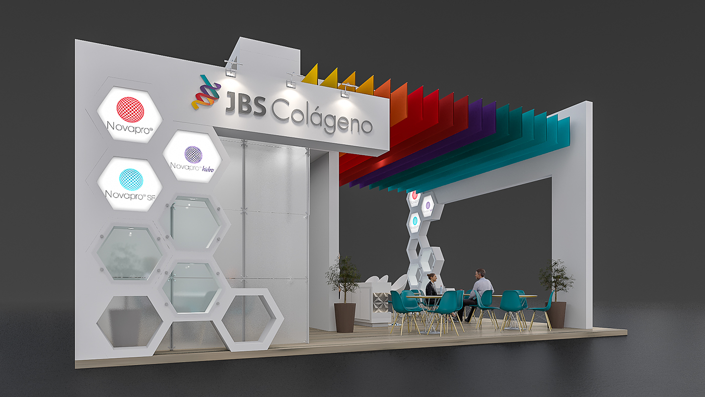 JBS Colágeno Fisa THAIS MORAIS Modern team Exhibition Design  design Stand hexagon colors