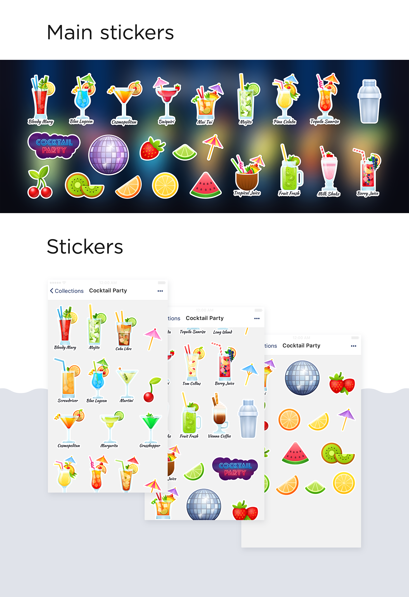 ILLUSTRATION  cocktail party vector 2D stickers messenger