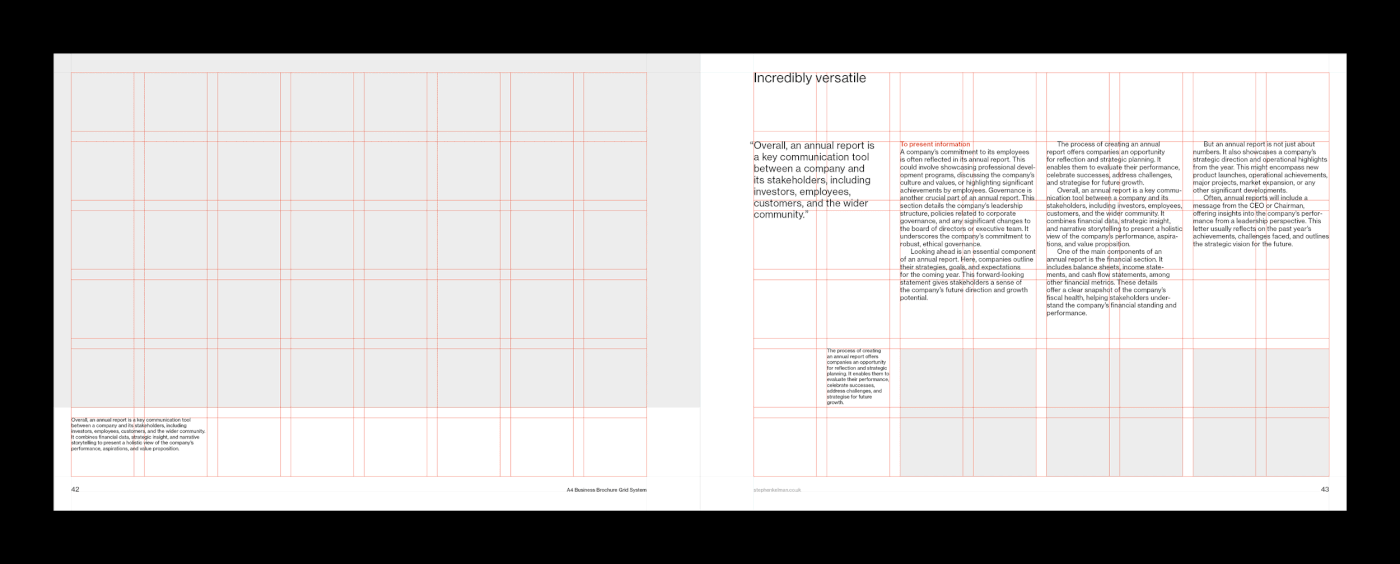 A4 Landscape Business Brochure / Report Grid System for Adobe InDesign | Animation with visible grid