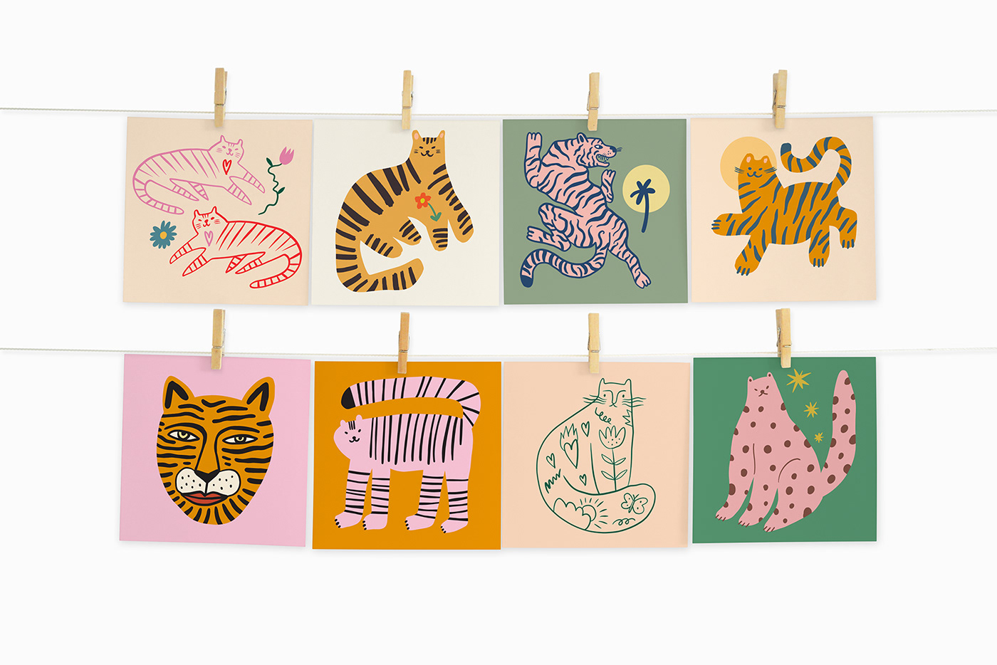 animals clipart bundle cats illustration Character design  doodle doodles funky handdrawn kawaii tigers