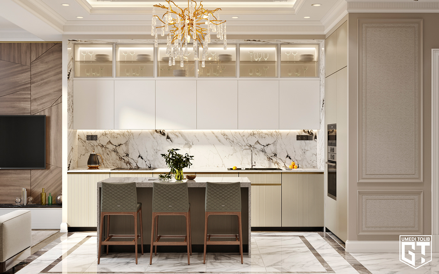 3dmax corona render  Design interiors kitchen design Kitchenroom rendering visualization white kitchen