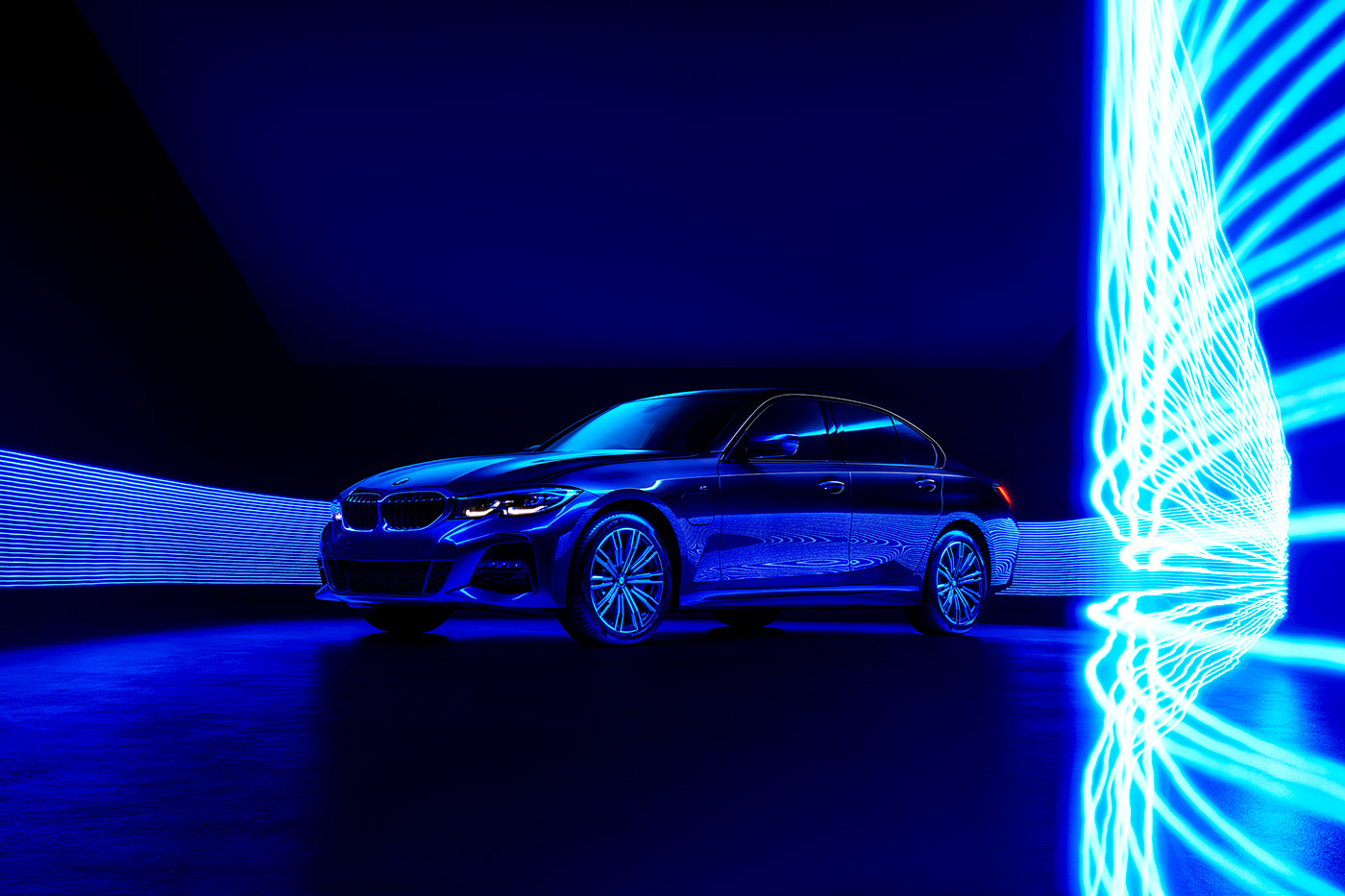 BMW car electric neon Photography  creative studio blue retouching  automotive  