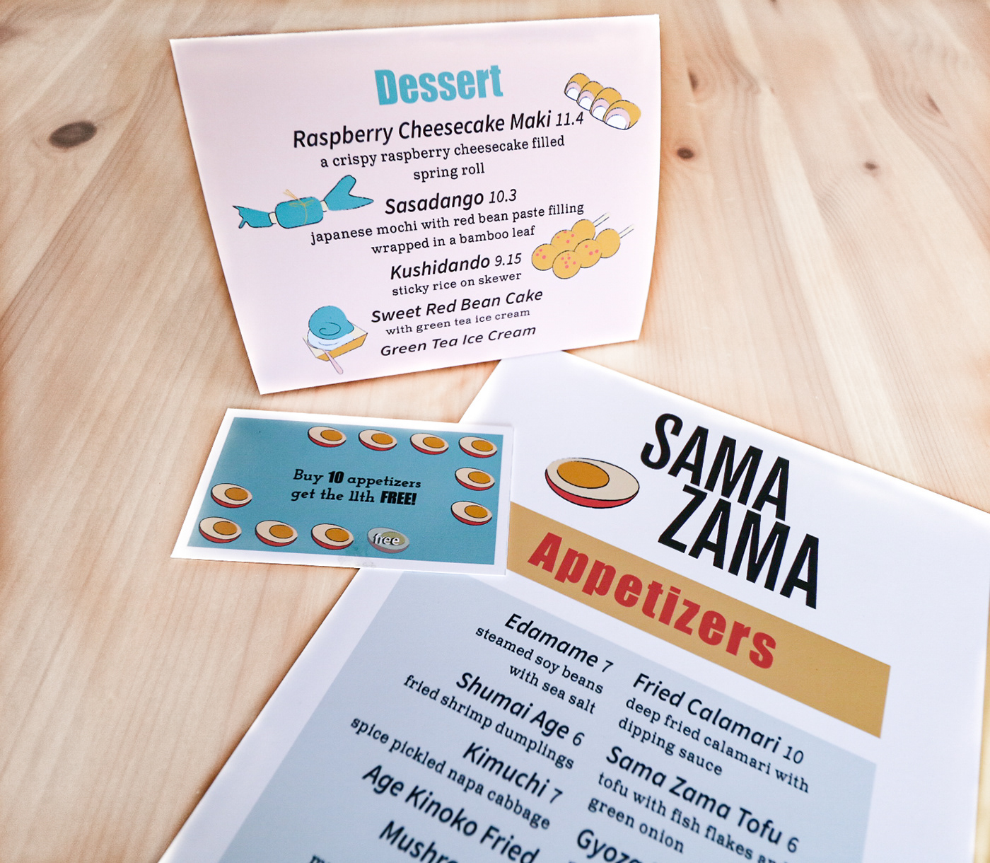 japanese japanese food menu punchcard redesign Sama Zama tabletent