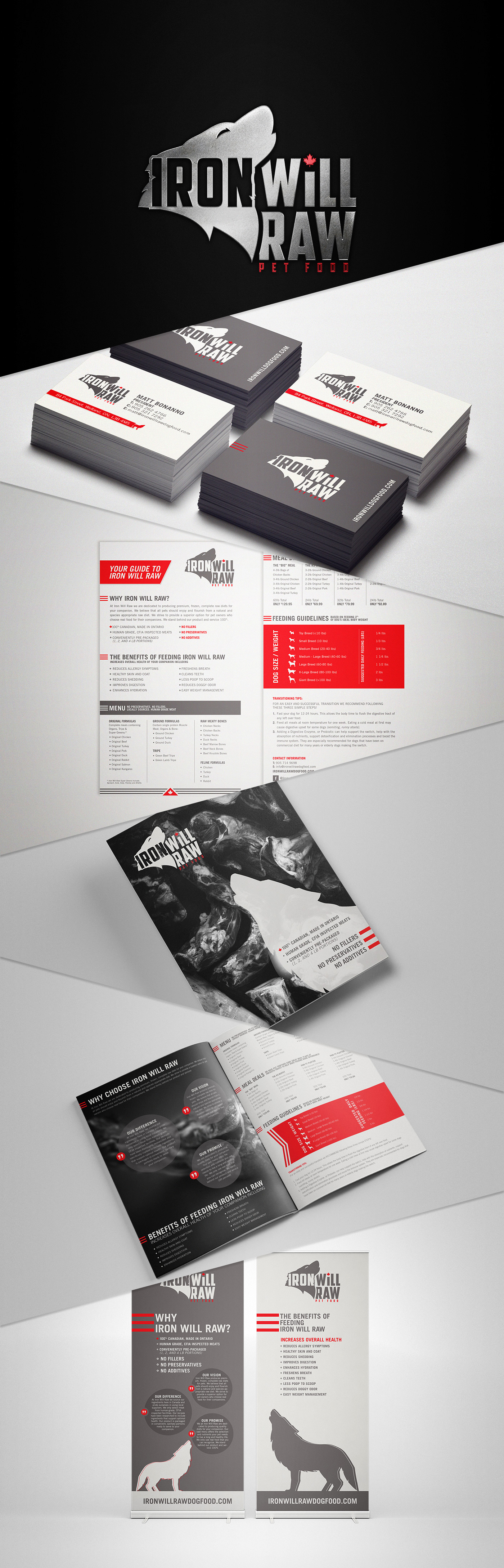 graphic design  art direction  print raw dog food iron will wolf pet food bsuiness card banner brochure