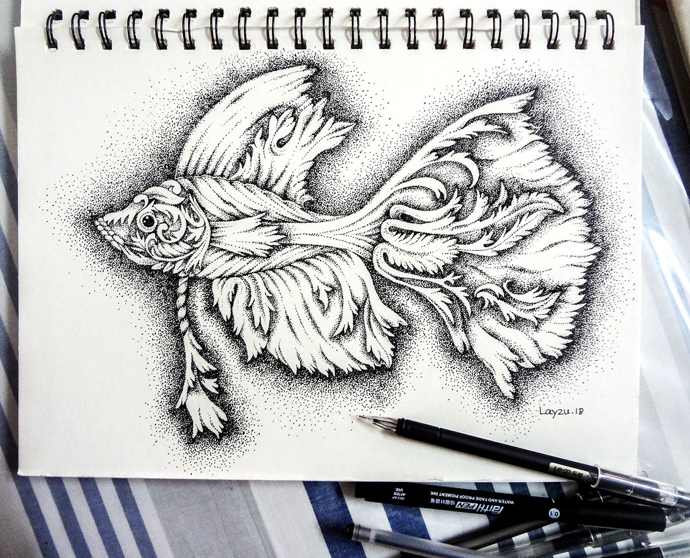 pen drop paper Fine Arts  graphic design  fish Drawing  passion