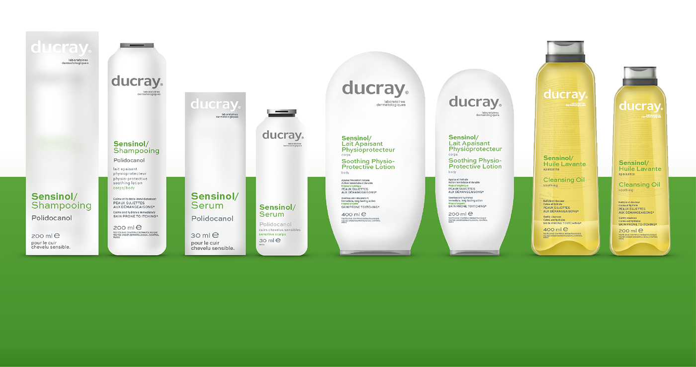 Ducray sensinol package design  EPDA Awards student project French less is more 3D mockups Mockup green plastic