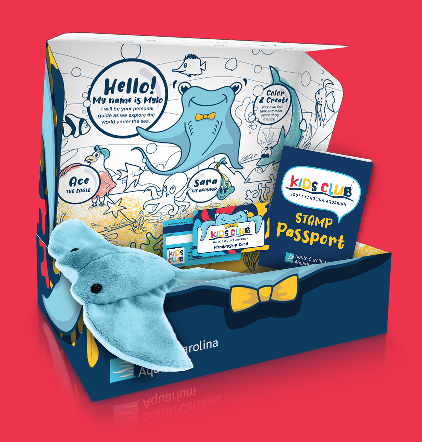 aquarium box branding  Character design Kids Club membership card Ocean shipper south carolina