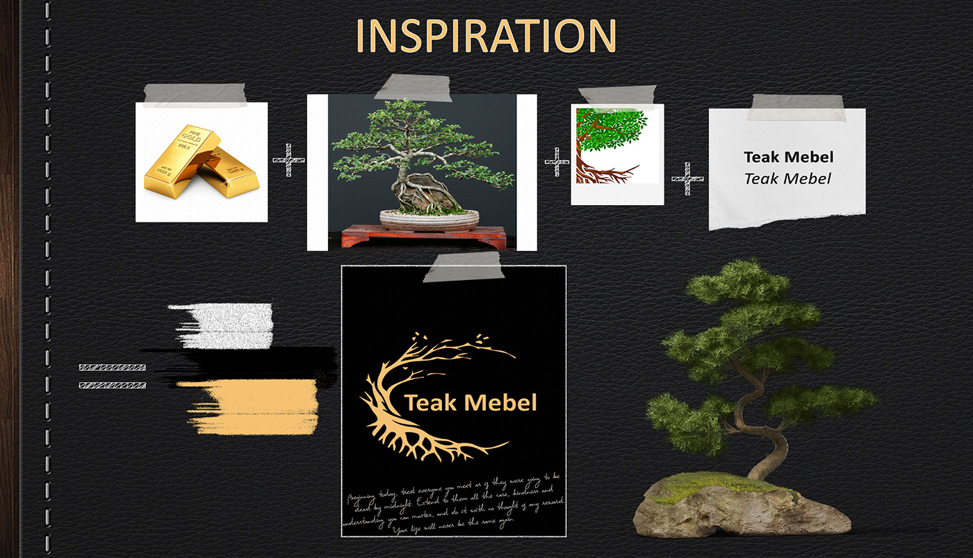 design brand identity Logo Design adobe illustrator Brand Design gold black green bonsai furniture luxury wood roots business card