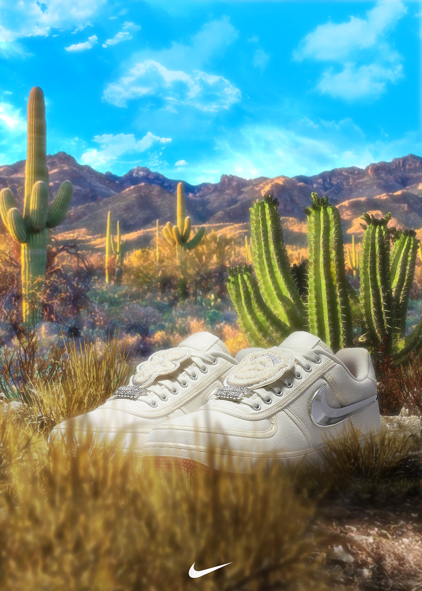 Nike TRAVIS SCOTT Advertising  poster Manipulation Art Nature photoshop footwear sneakers Fashion 