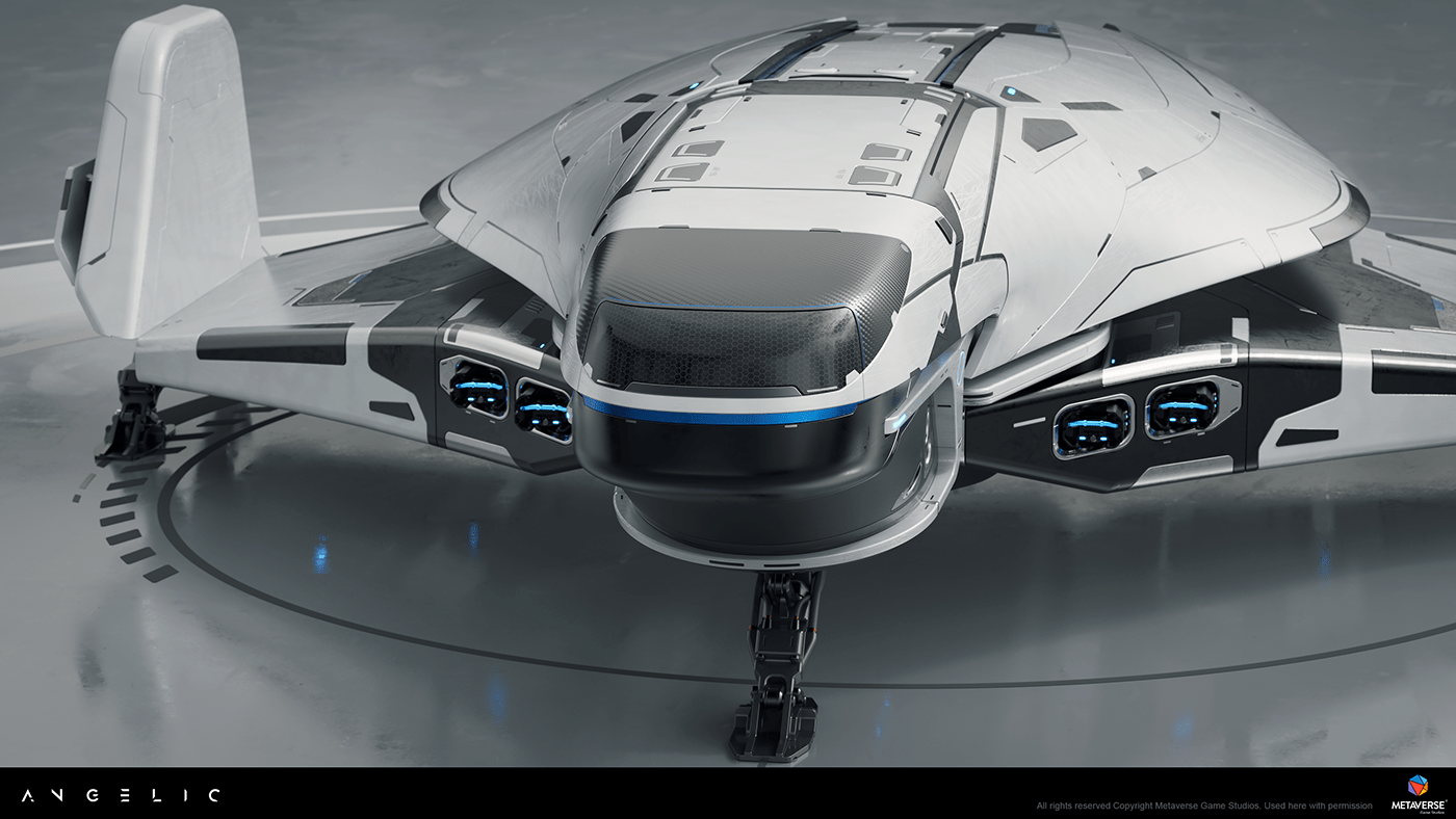 design spaceship concept art Scifi 3D mechanical futuristic fightership folding wings landing gears