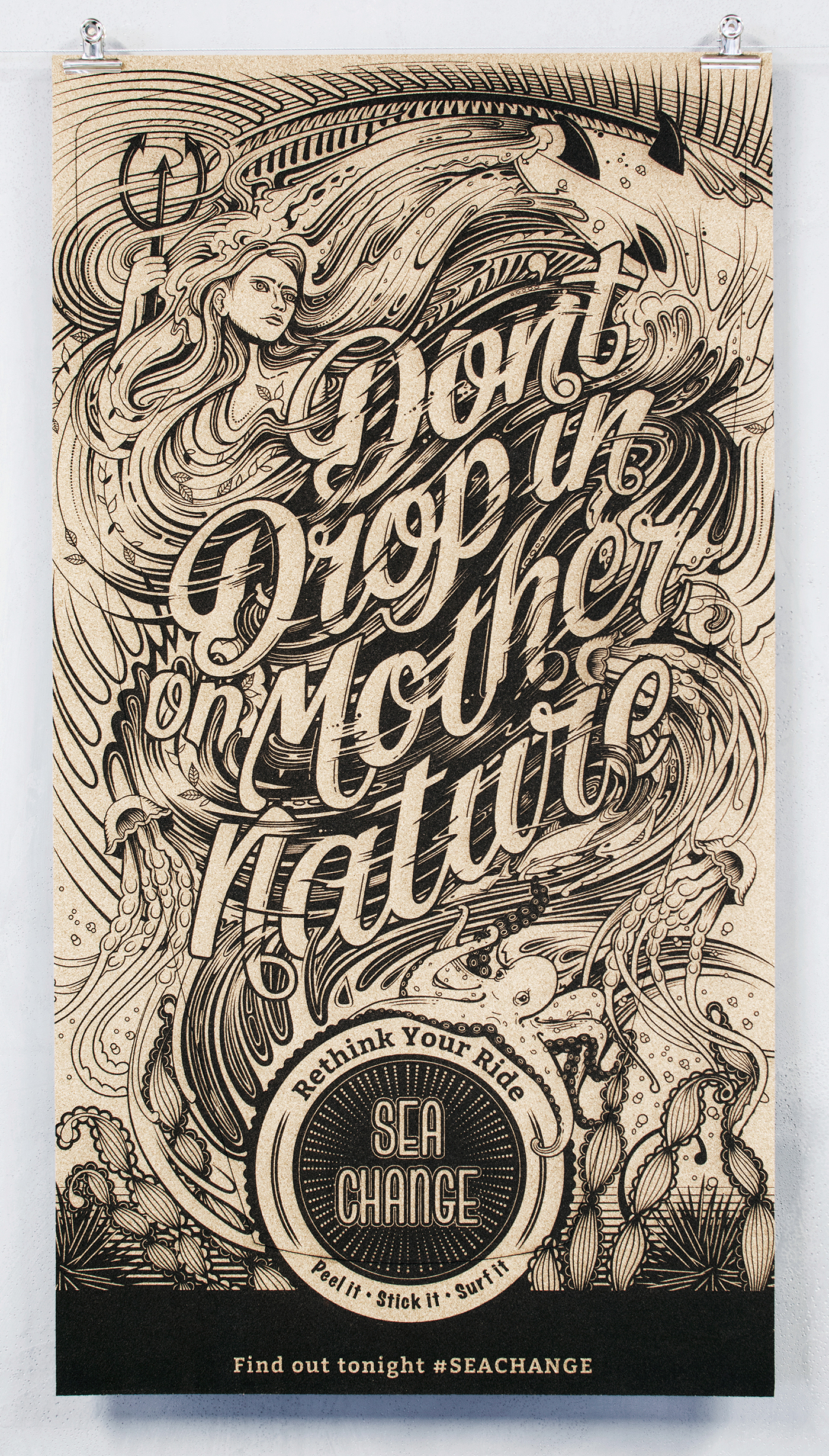 posters Surf engraved cape town cork lettering hand drawn typography  