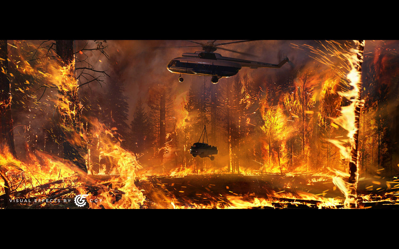 concept art Digital Art  disaster Film   fire helicopter Mattepainting movie photoshop sketch