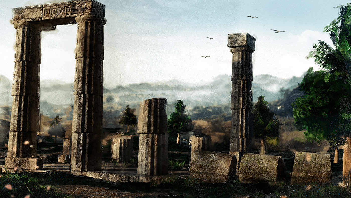 Ancient composition concept Greece greek history odyssey rendering ruins temple