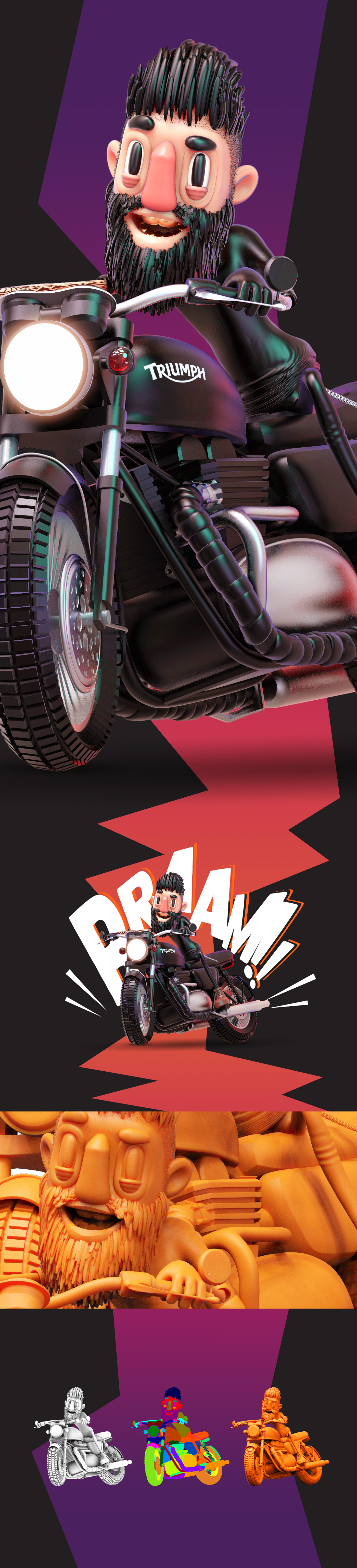3dcharacter 3dcharacterdesign art characterdesign design ILLUSTRATION  motorcycle Render triumph Zbrush