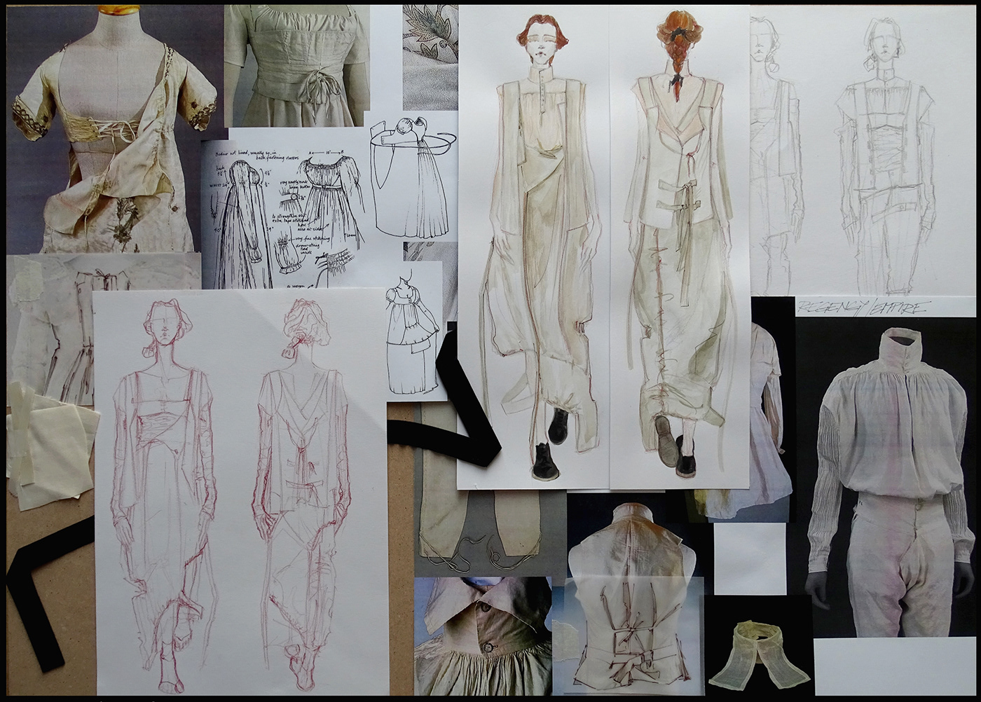 collage costume design documenting historical Interpretation research Fashion  garment