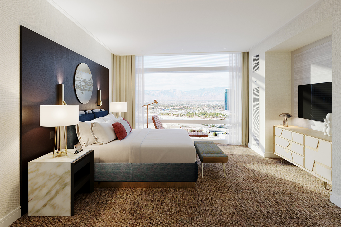 hotel suites interior design  CGI 3D Render bedroom living room