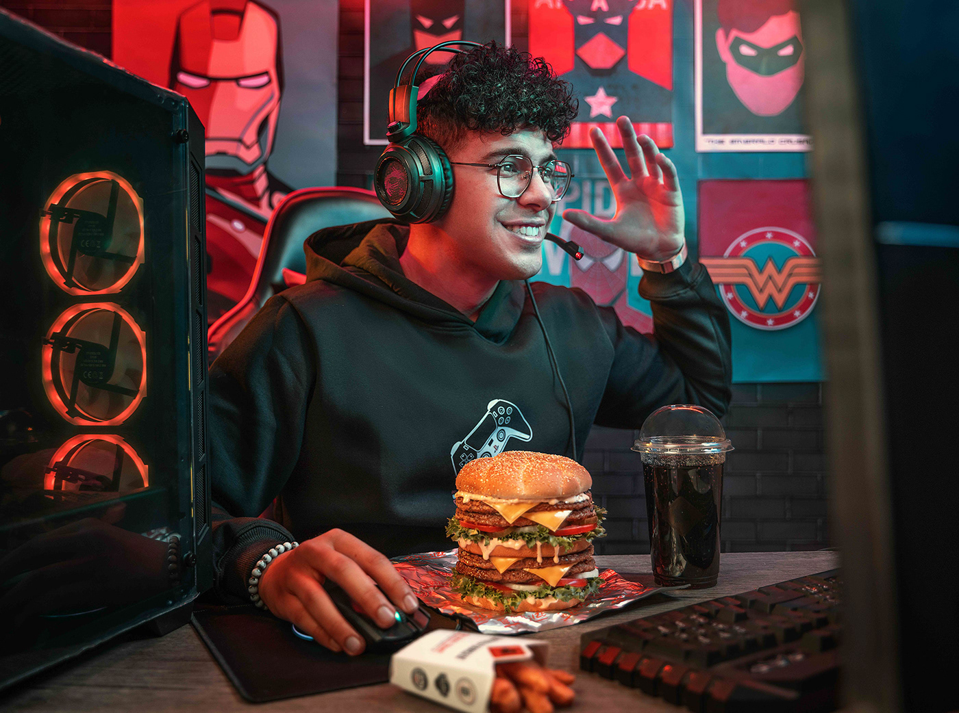 Advertising  art direction  burger commercial Food  Gamer geek Photography  photoshoot retouching 