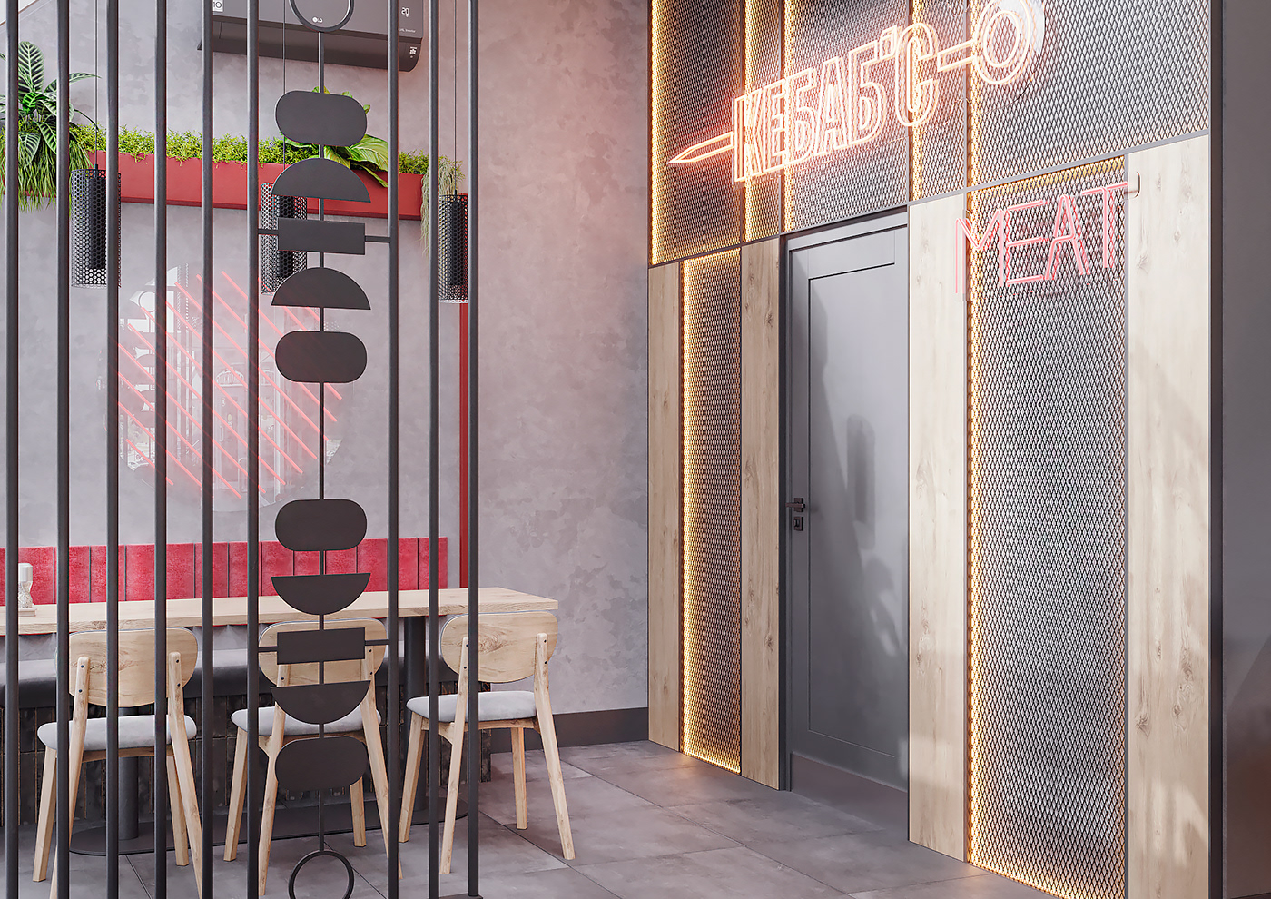 kebab restaurant interior design  bar meat cafe concrete grill neon coals