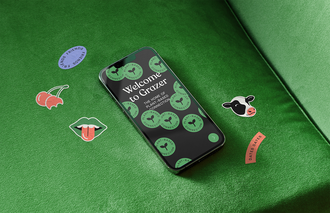 visual identity vegan Vegetarian green dating app app design UI/UX stickers