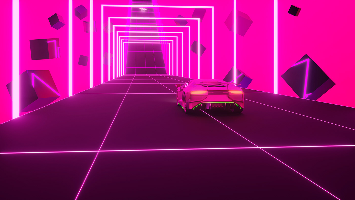 Render 3D corona Cyberpunk colors light scene visual art pink
