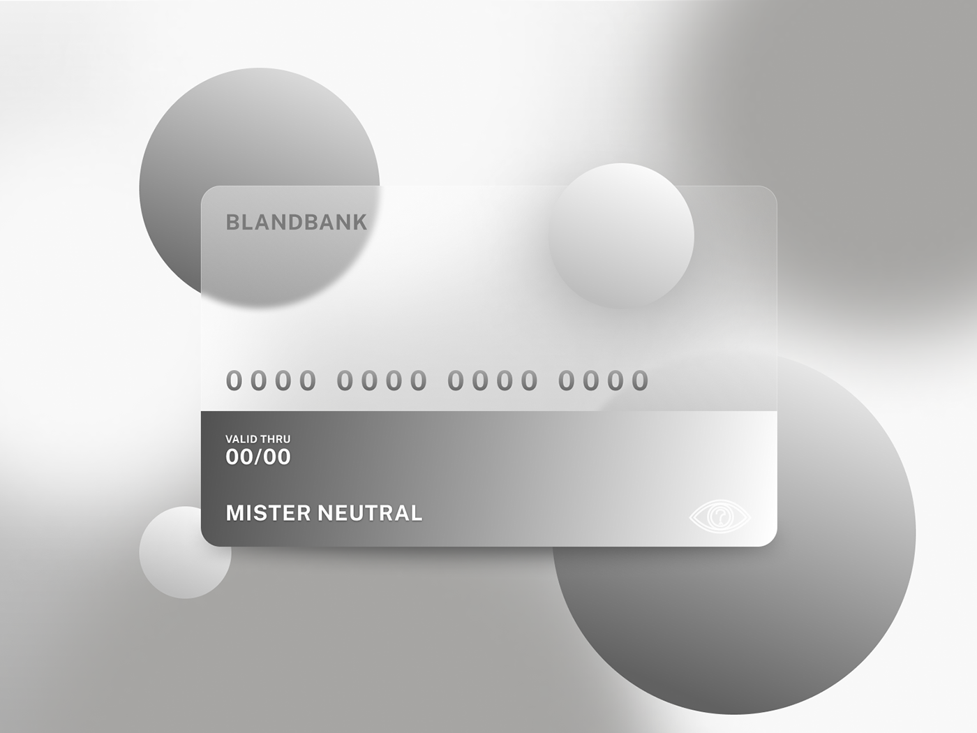 A clean frosted glass credit card in many shades of gray with light pastel bubbles surrounding it!