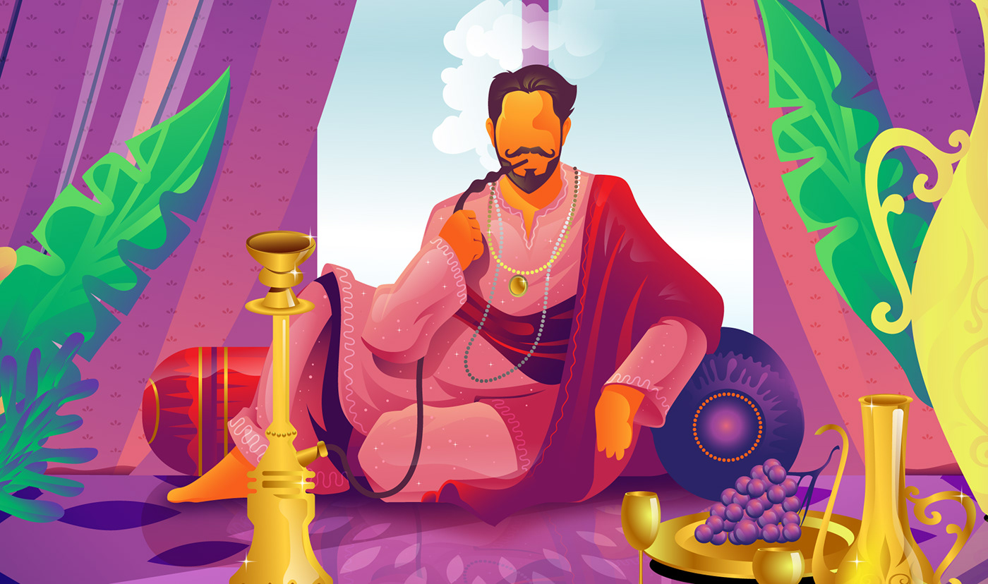jomidar nawab mughal Ancient king bangle relaxing ILLUSTRATION  vibrant Illustrator