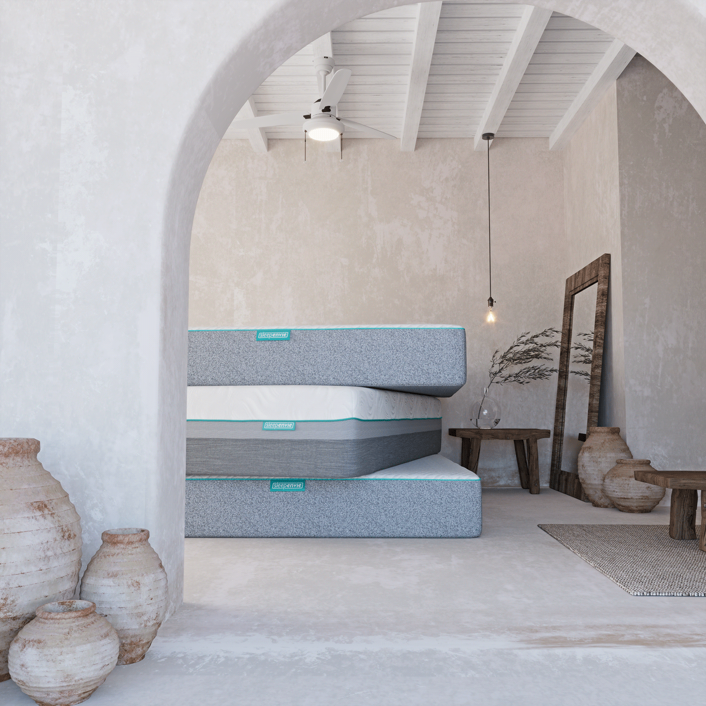 3d furniture bed bedroom cycladic hotel interiordesign Matelas mattress mattress in a box Mykonos