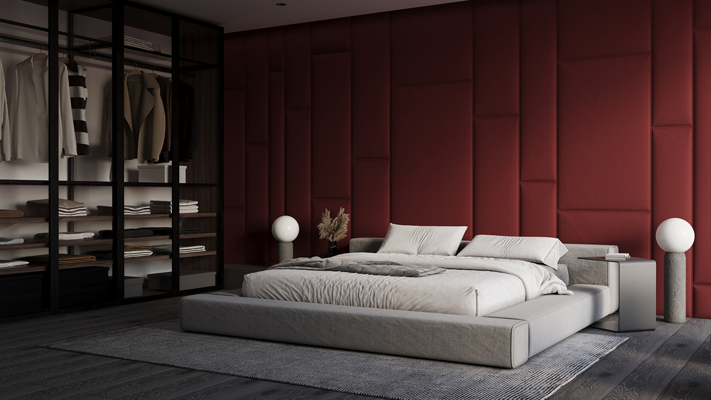 bed interior design  bedroom modern design minimalist visualization Render Interior 3ds max