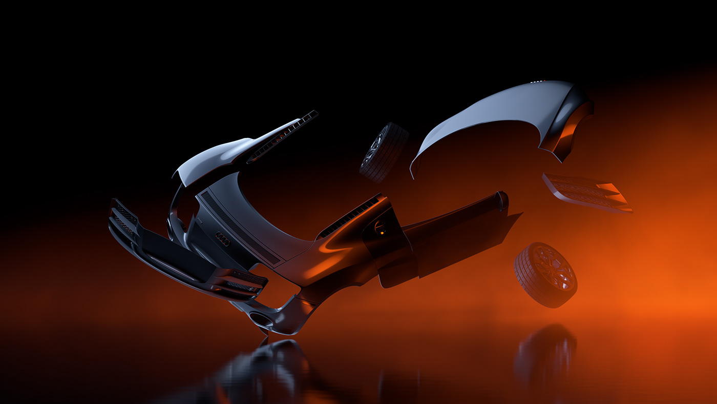 3D Audi automotive   car CGI cinema4d dark lighting Moody redshift