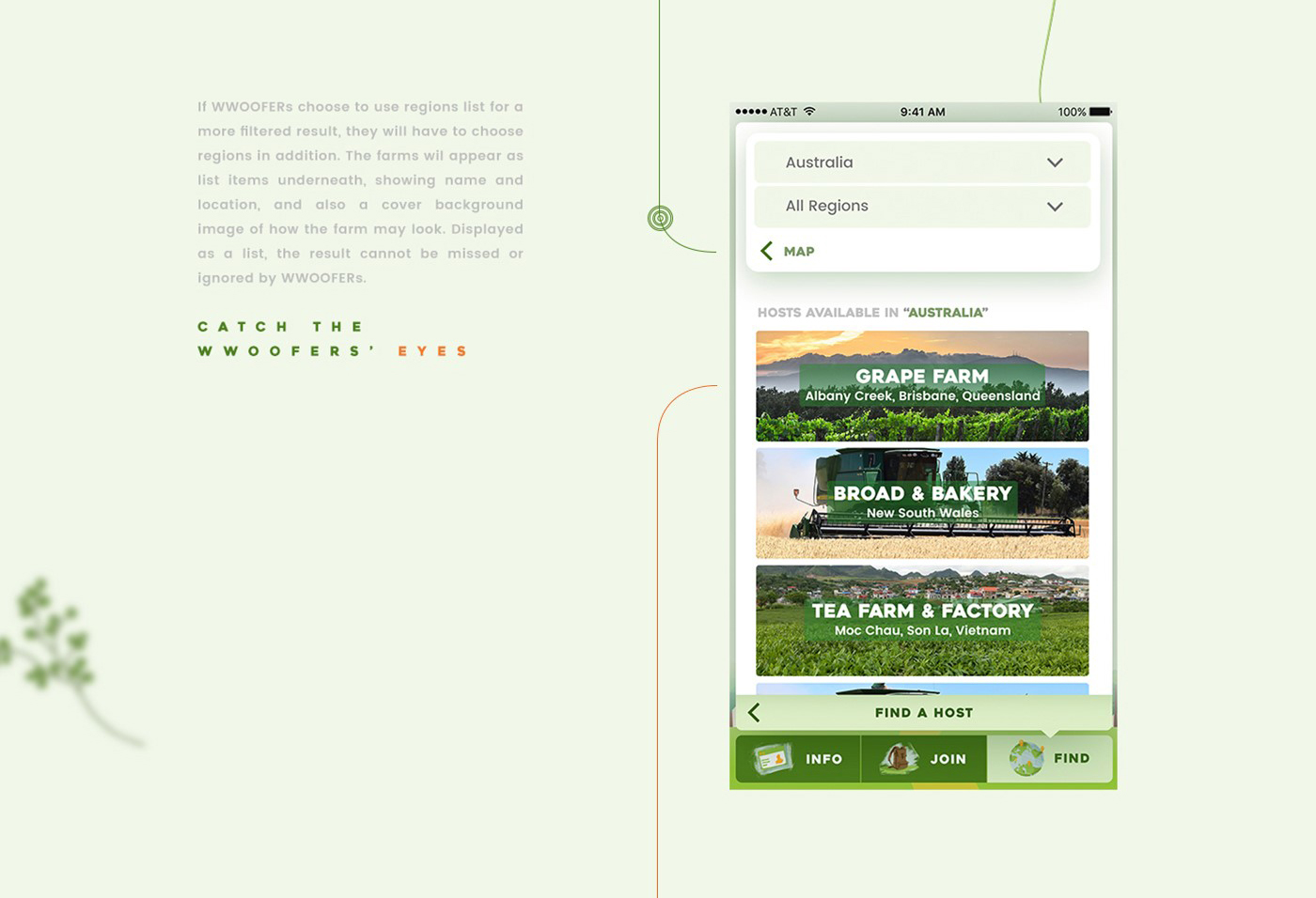 Mobile app Interface hosting Travel farm environment WWOOF connection organization concept
