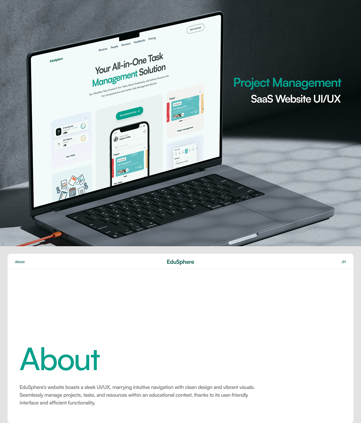 Project management SAAS app design UI Website design landing page